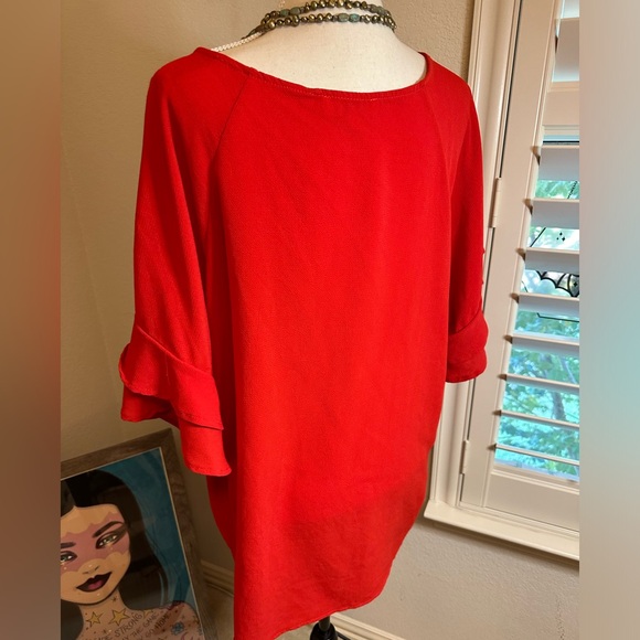 Umgee Women’s Blouse ~ 1XL Red Ruffle Sleeves - Picture 3 of 7